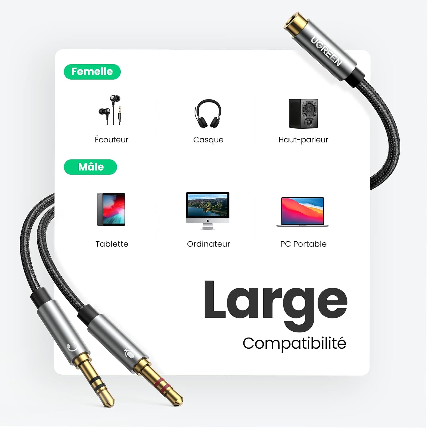 Detalle 2 de UGREEN Splitter Audio 3,5 mm 20 cm