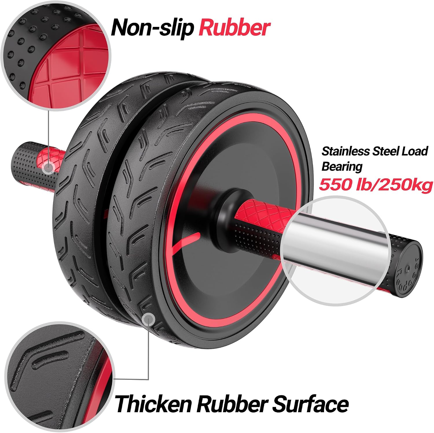 Detalle 2 de READAEER YDHW-001-B Ab Roller Wheel with Dual Rubber Wheels and Knee Pad