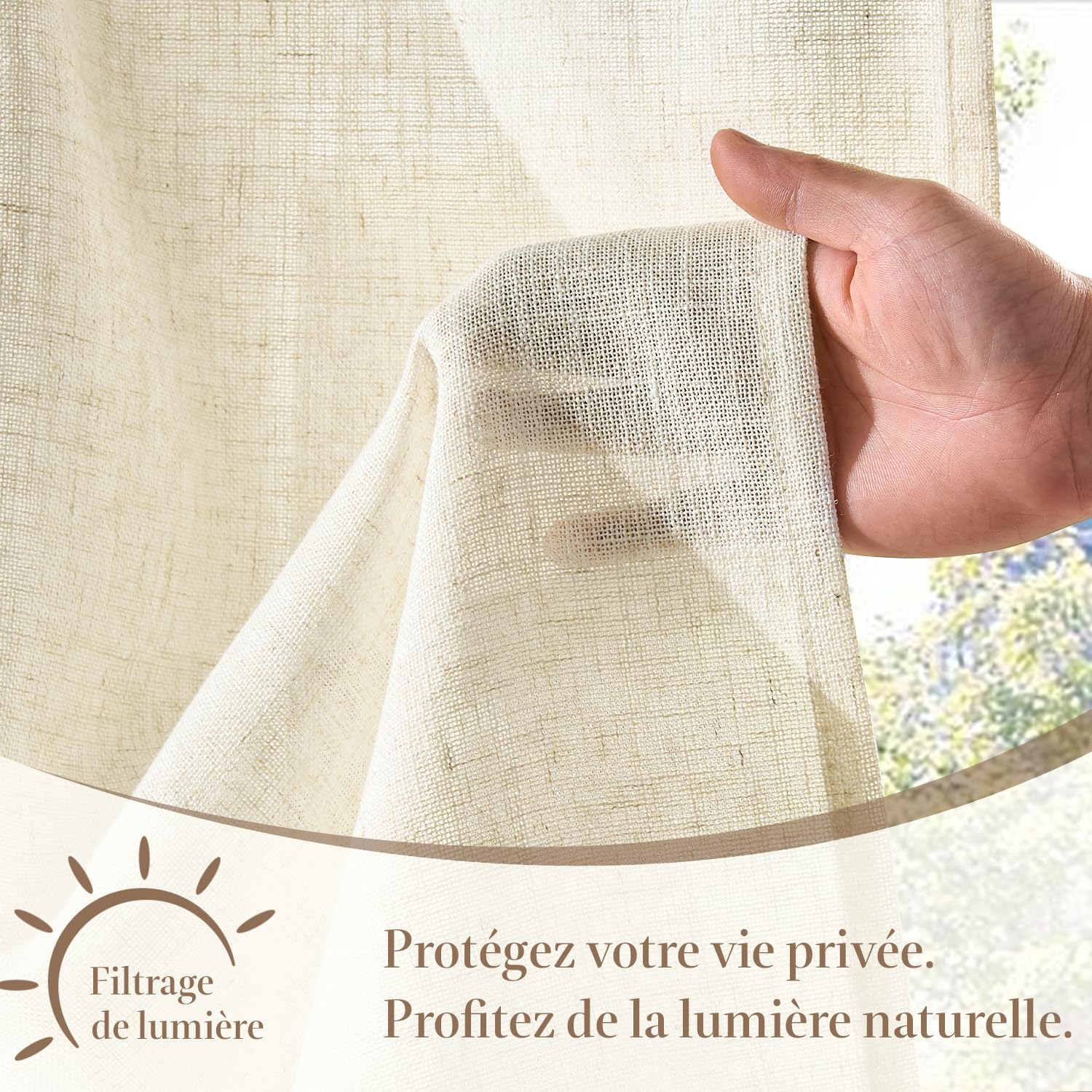 Thumbnail 6 de TOPICK Rideau Cuisine Petit Rideaux Court Moderne – Lot de 2 beige 65 x 90 cm
