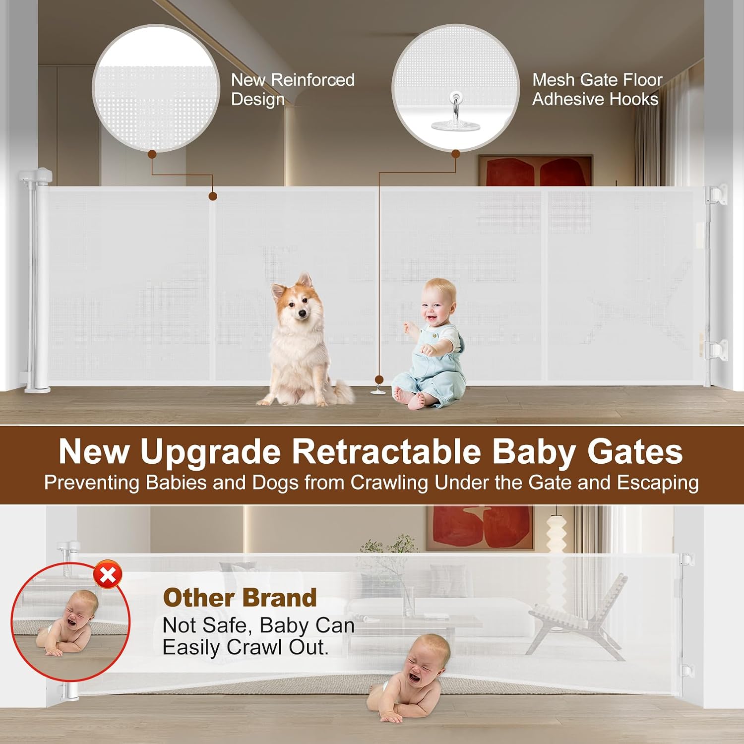 Thumbnail 1 de Miumoon PL014 Retractable Baby Gate, 200-Inch Mesh, 42-Inch Tall