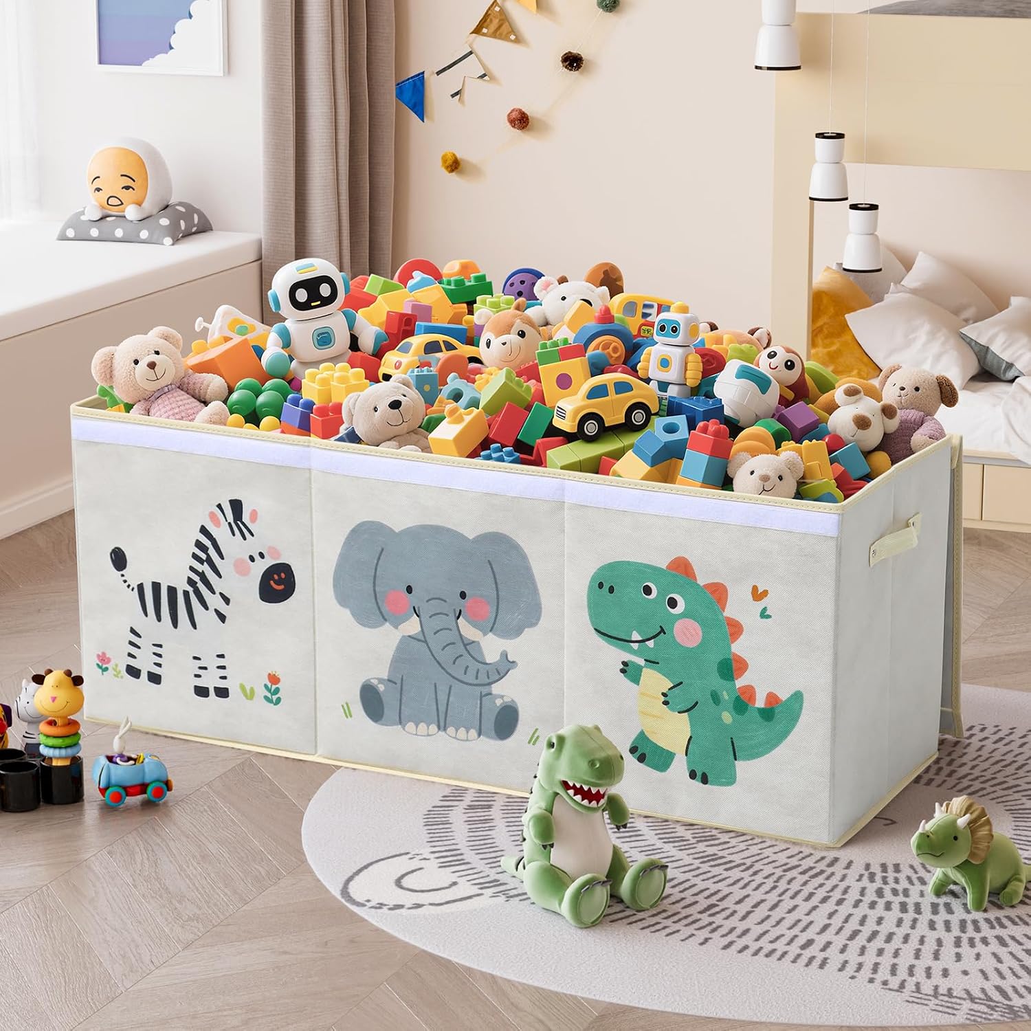Detalle de ELUCHANG 147L Large Foldable Toy Storage Box – 103 x 34 x 42 cm, Beige