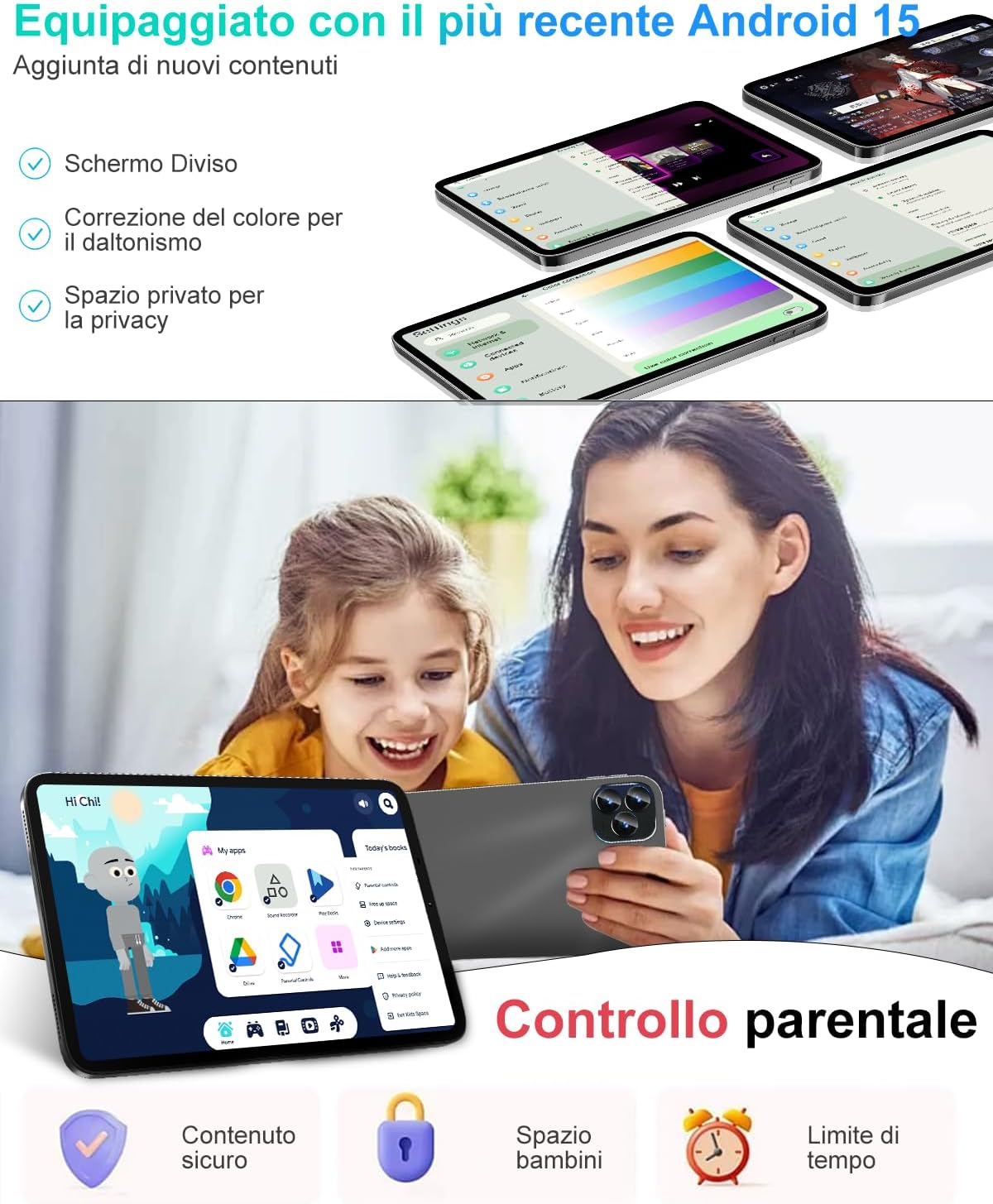 Thumbnail 6 de SUAAT 2026 Tablet 10'' Android 15 octa-core, 22GB RAM, 128GB ROM + espansione 2TB, Wi‑Fi 5G, GPS, Bluetooth 5.0, fotocamere 8MP/5MP