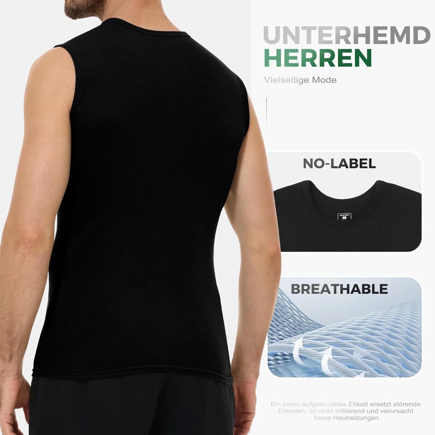 Thumbnail 2 de YouShow 3er Pack Herren Unterhemd aus 100% Baumwolle (Tank Top, Rundhals) – ärmellos