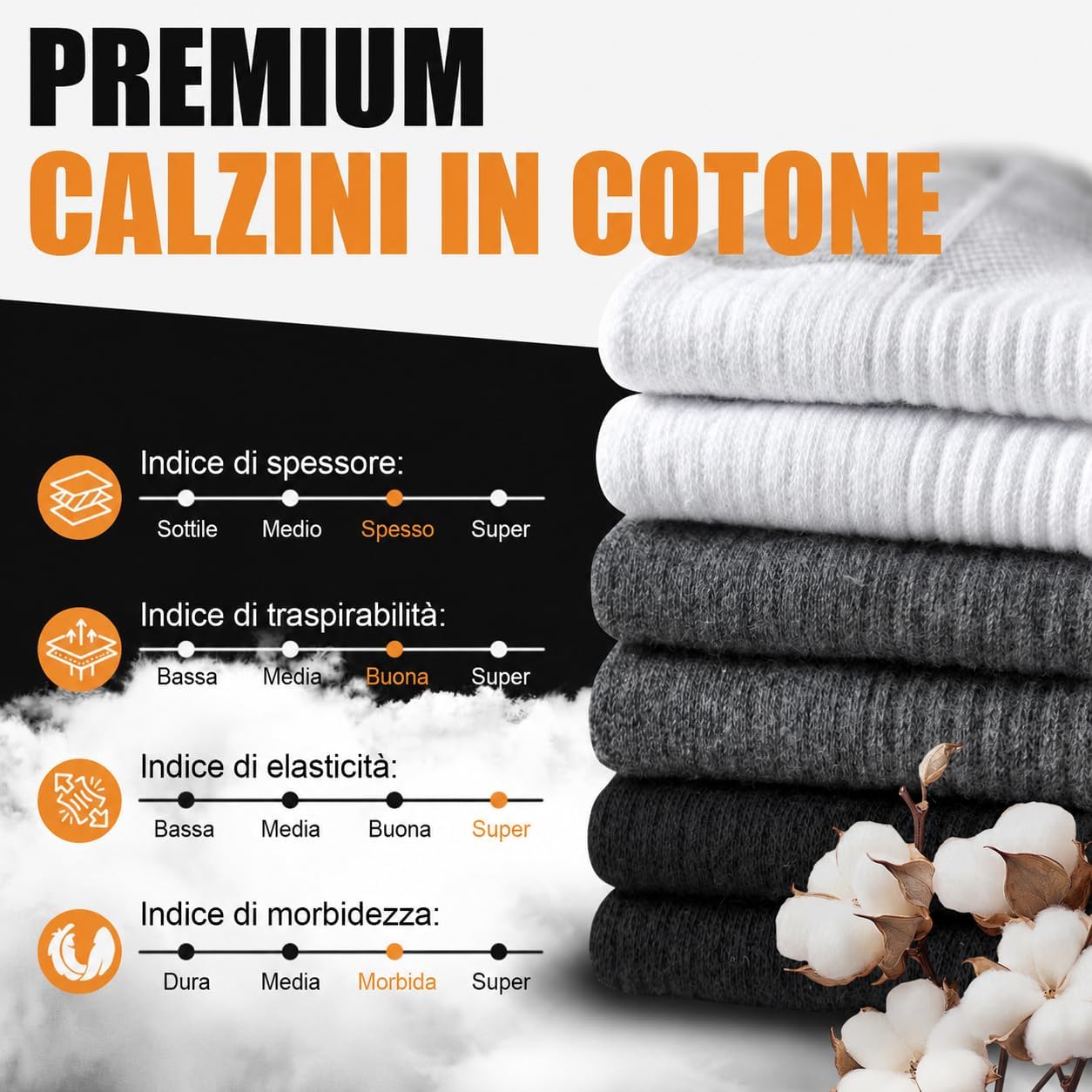 Detalle 2 de Niorasen Calzini da Trekking e Sportivi in cotone, 6 paia: calde, traspiranti e imbottite