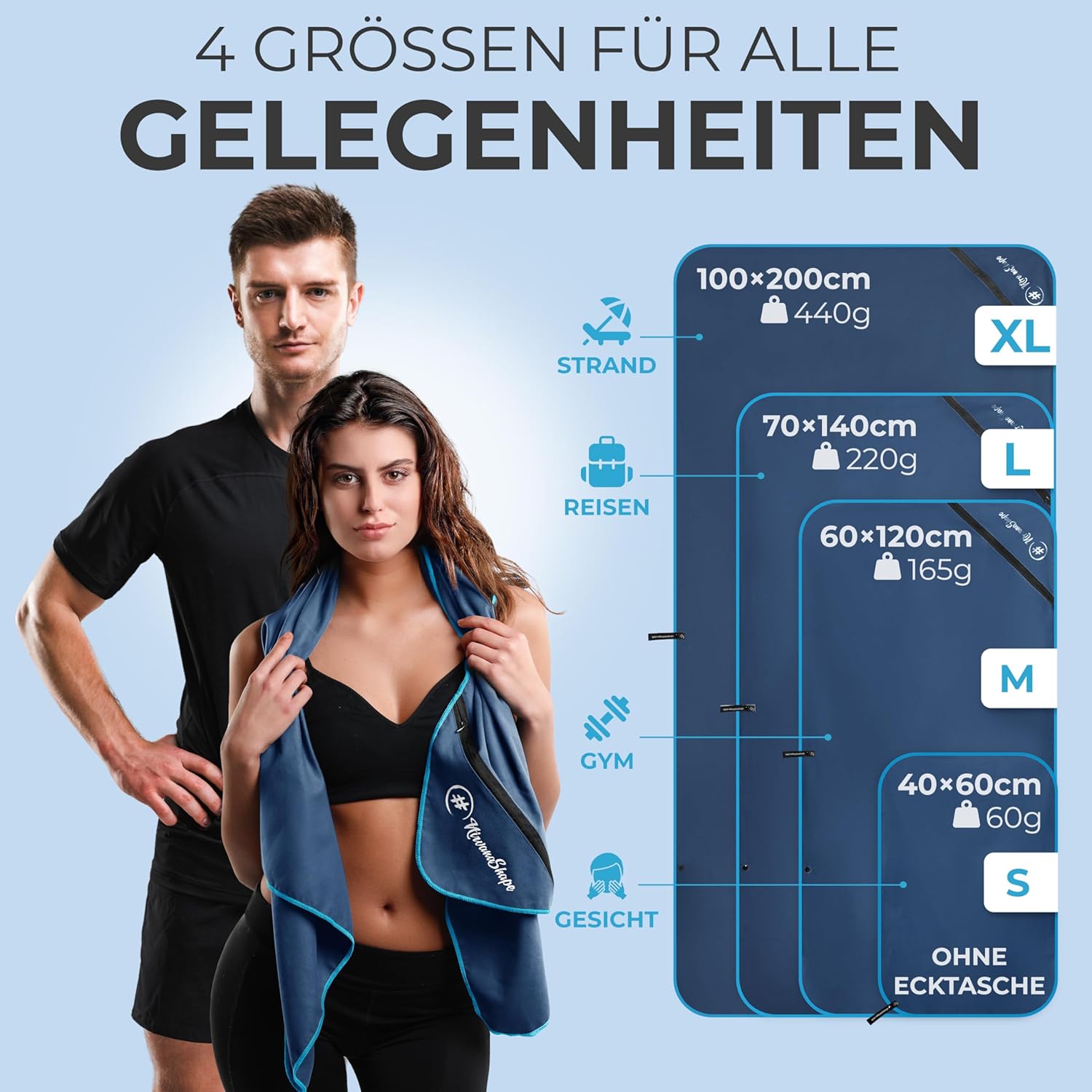 Thumbnail 4 de NirvanaShape Mikrofaser Handtücher im 2er-Set (XL+S) 200 x 100 + 60 x 40 cm – leichtes Reise-, Strand- und Sporttuch