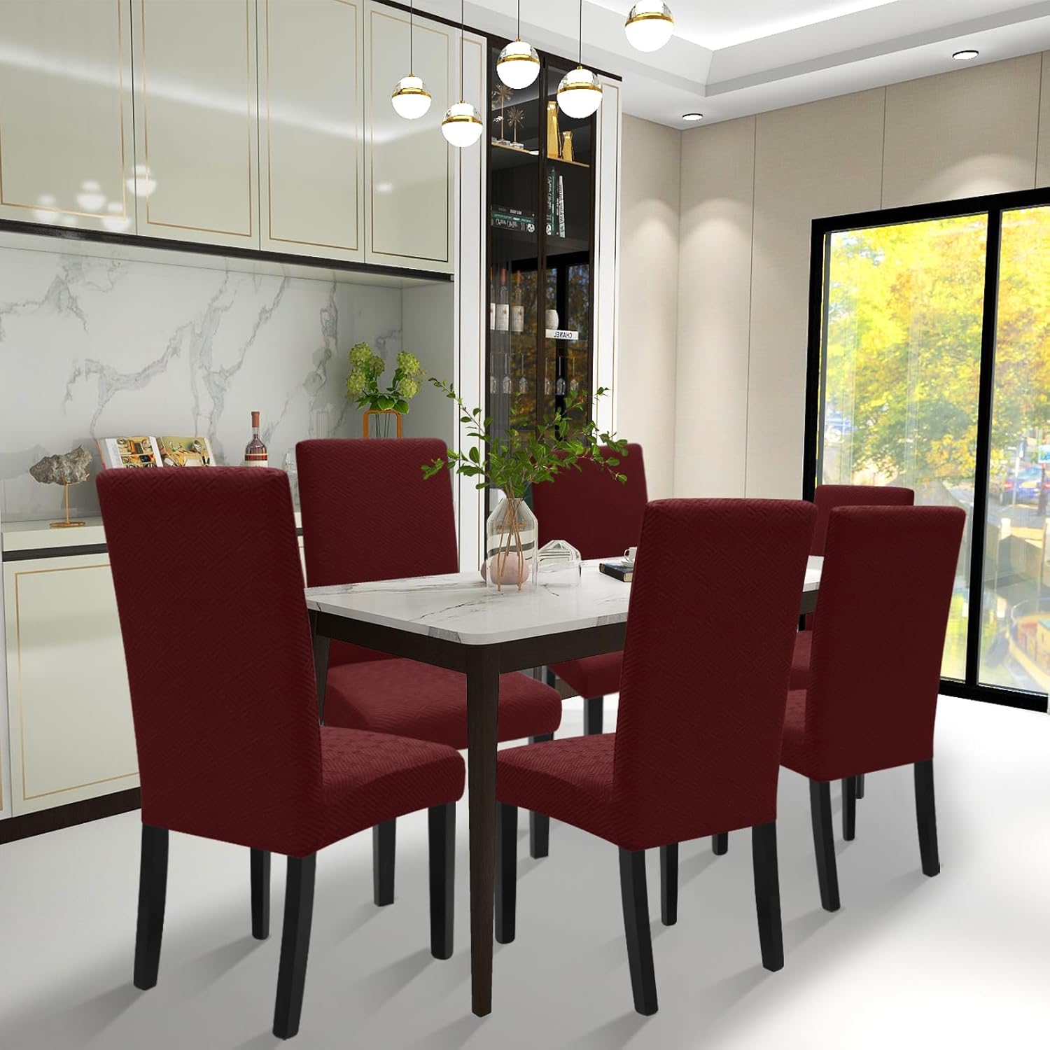 Thumbnail 1 de Ystyle lot de 6 housses de chaise extensibles pour salle à manger, rouge