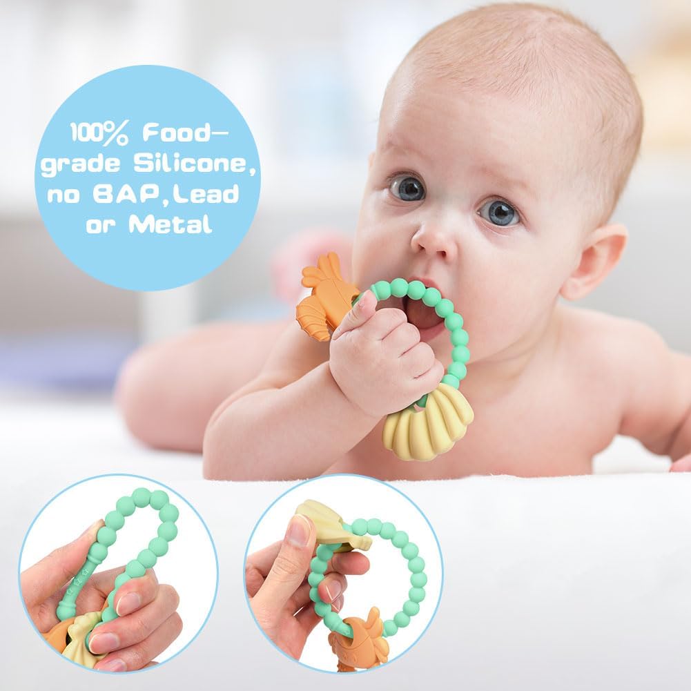 Detalle 2 de Vicloon Silicone Teething Ring for Babies, Green Crab, BPA-Free