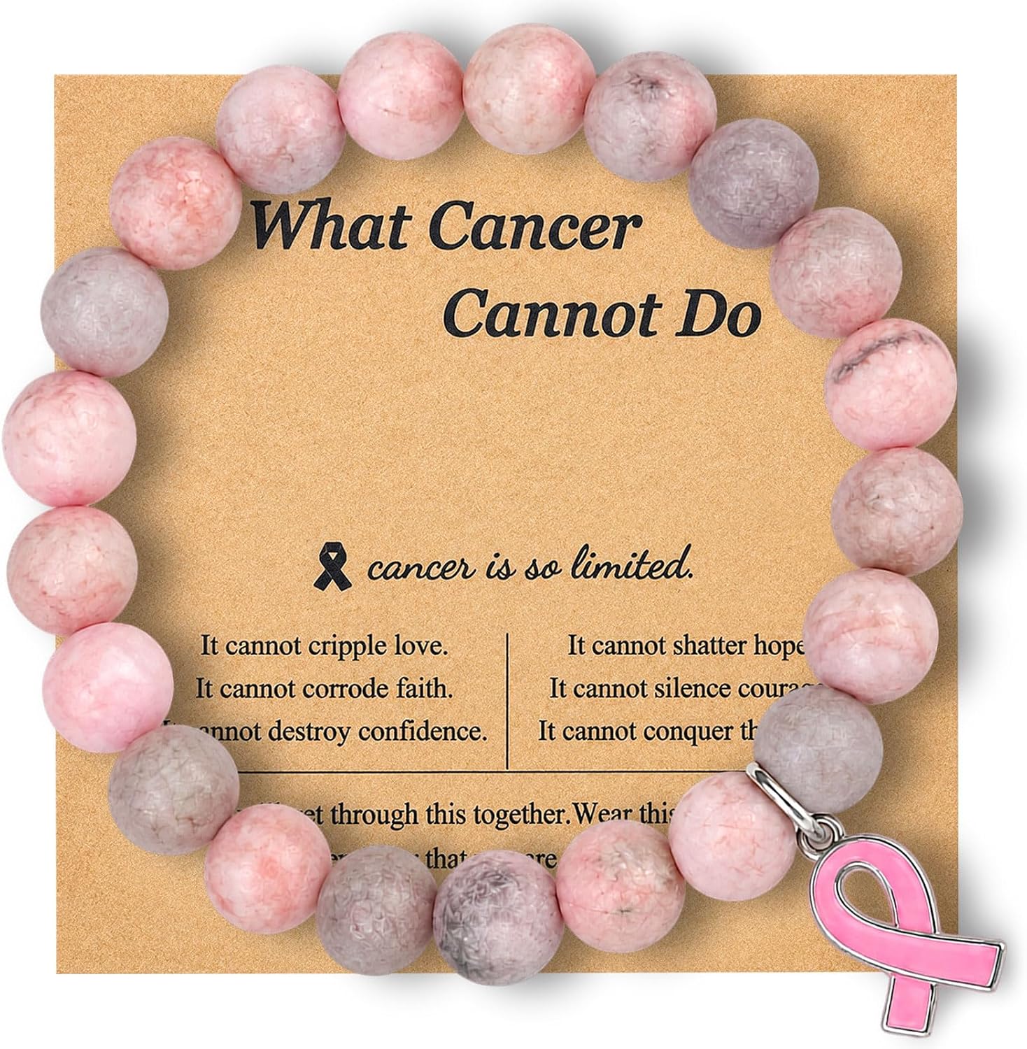 Detalle de Pink Ribbon Awareness Bracelet, Natural Stone Beads