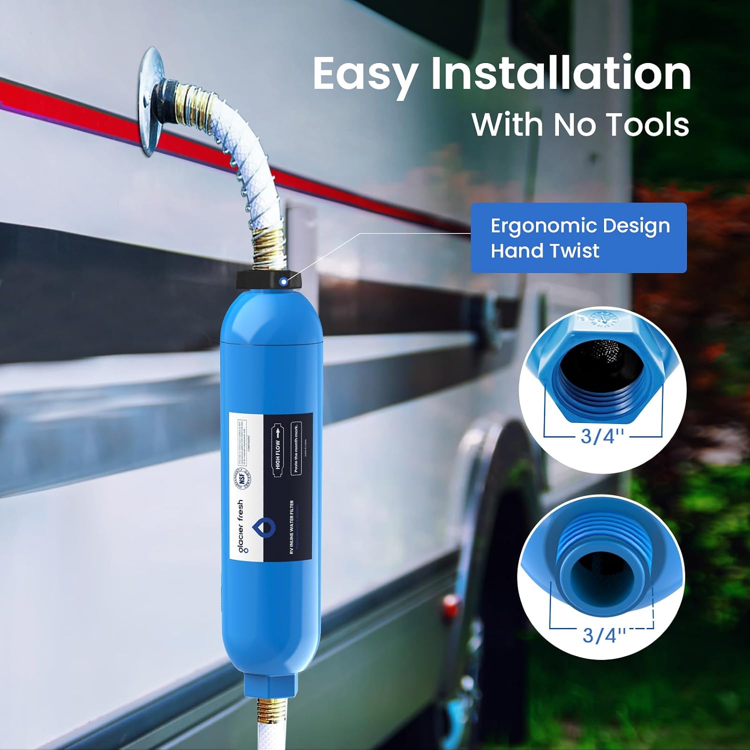 Detalle 2 de GLACIER FRESH RV/Marine Water Filter (2 Pack) with Flexible Hose Protector—Reduces Bad Taste, Odors, Chlorine & Sediment