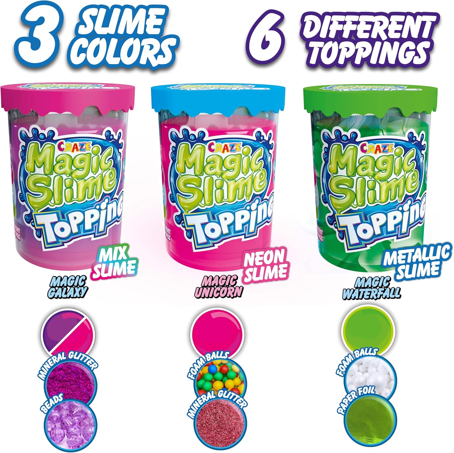 Thumbnail 2 de Magic Slime CRAZE con topping glitter, set da 3 barattoli da 70 ml
