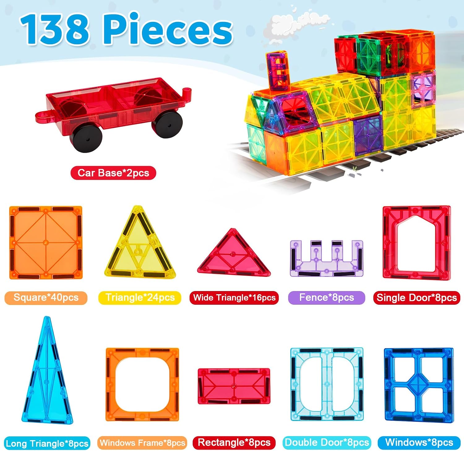 Detalle 2 de Ryoichi 138-piece Magnetic Tiles Set 🧩