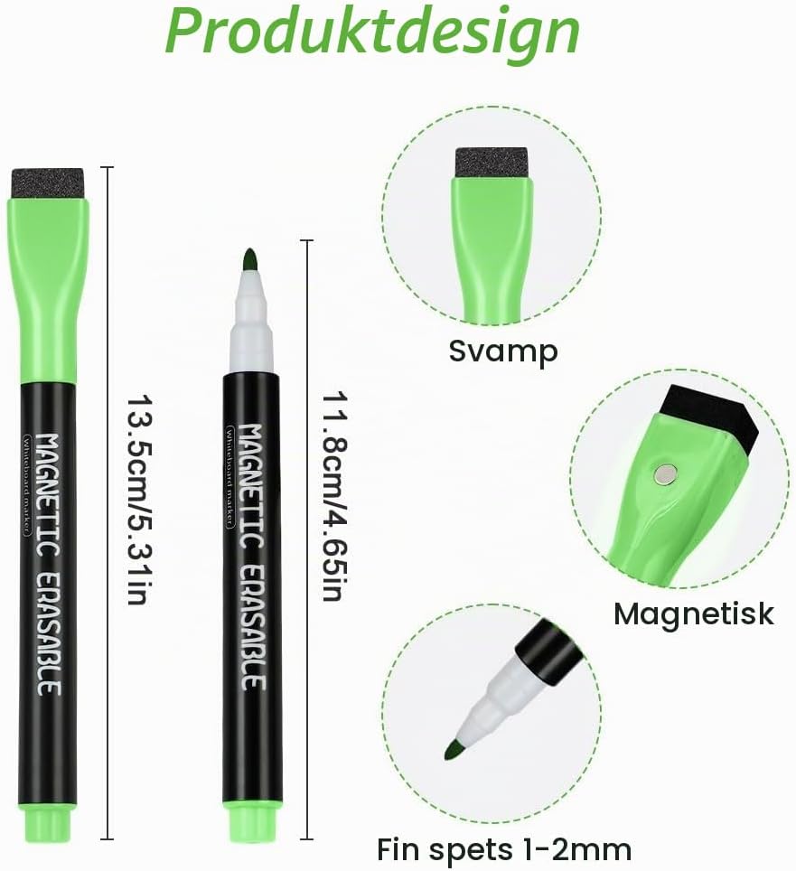 Detalle 2 de OFFCUP magnetiska whiteboardpennor, 16-pack i flera färger med radergummi