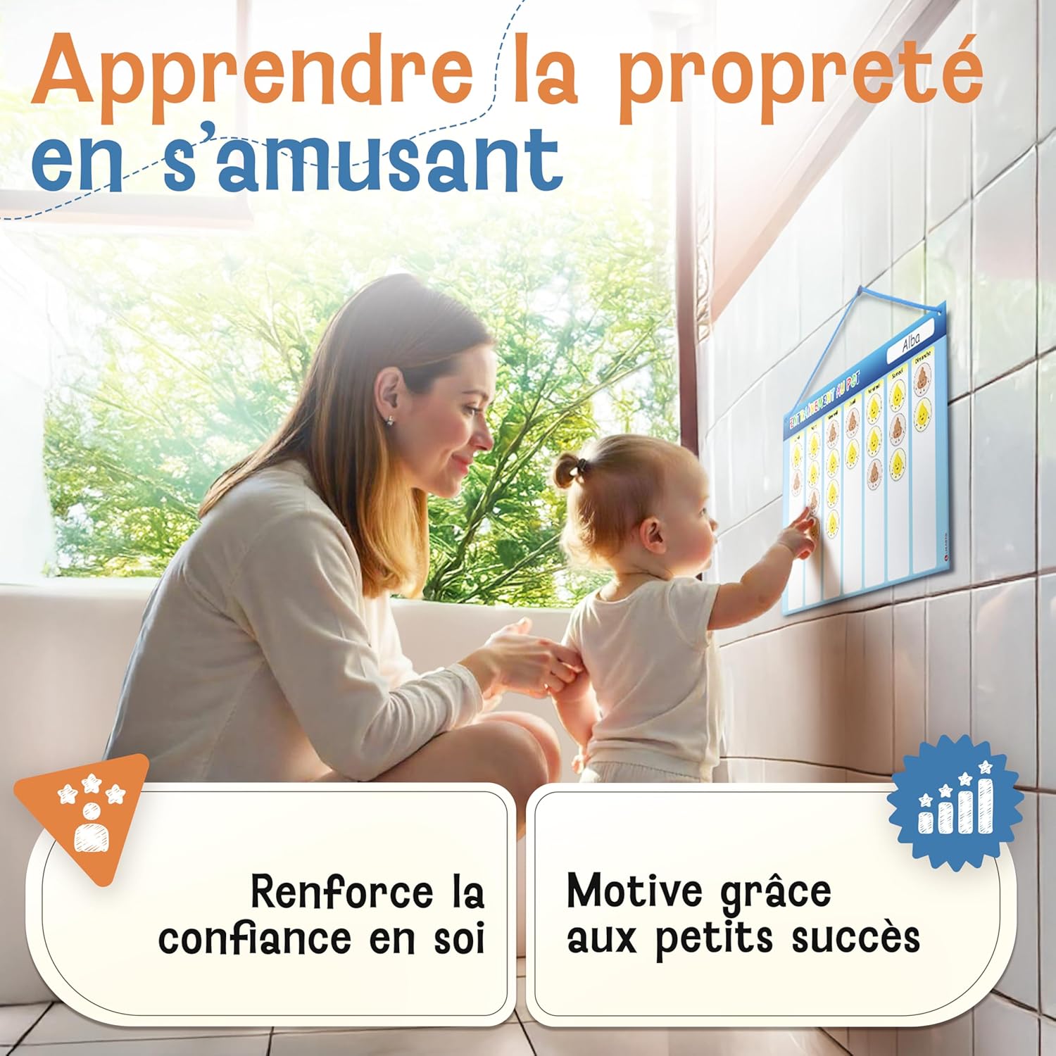 Thumbnail 3 de LIKARTO® Tableau Montessori d’apprentissage de la propreté – 60 aimants magnétiques avec cordon (30 x 20 cm)