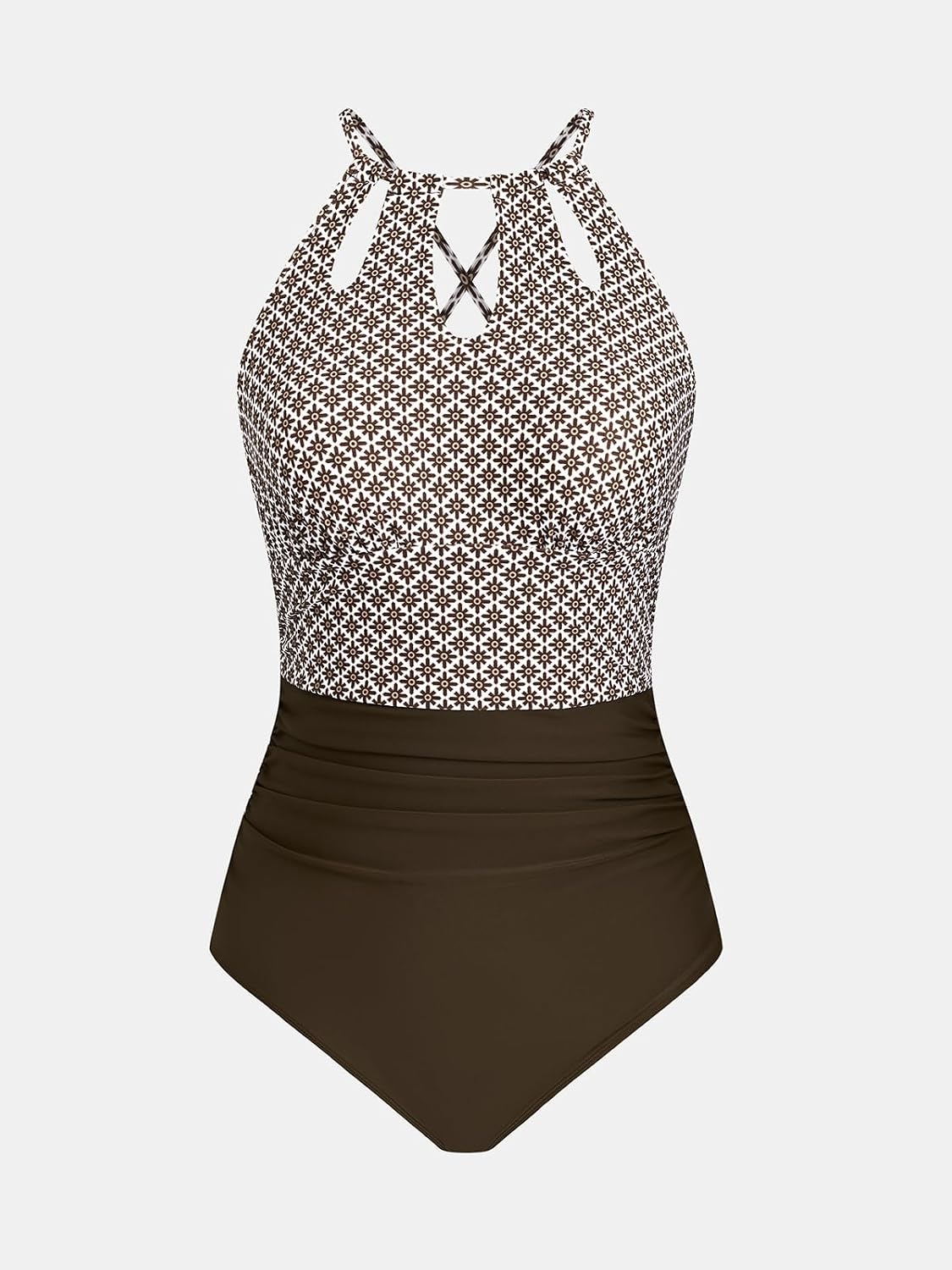 Detalle de CUPSHE Damen Badeanzug mit Zierausschnitten – Raffungen, Bauchweg-Schnitt, High-Neck