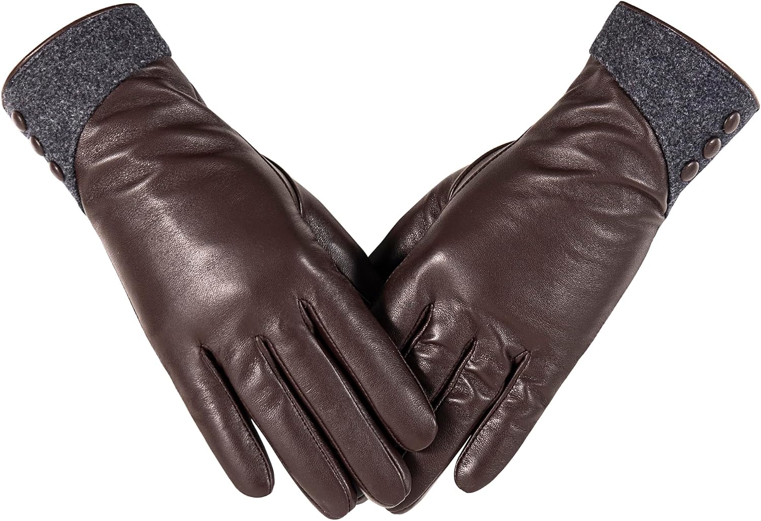 Detalle 2 de QOF Women's Sheepskin Leather Gloves, Wool-Lined with Full-Palm Touchscreen