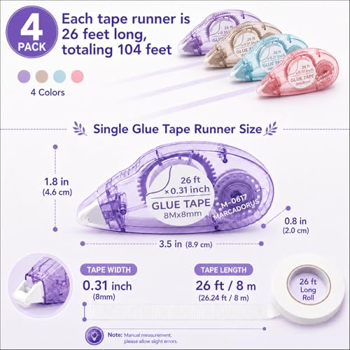 Detalle de MARCADORUS Glue Tape Roller for Scrapbooking – Double-Sided Adhesive, 106 Ft