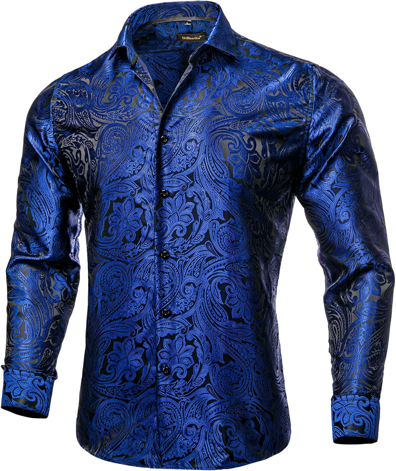 Detalle de DiBanGu button-down-shirts Men's Paisley Dress Shirt, Long Sleeve Jacquard