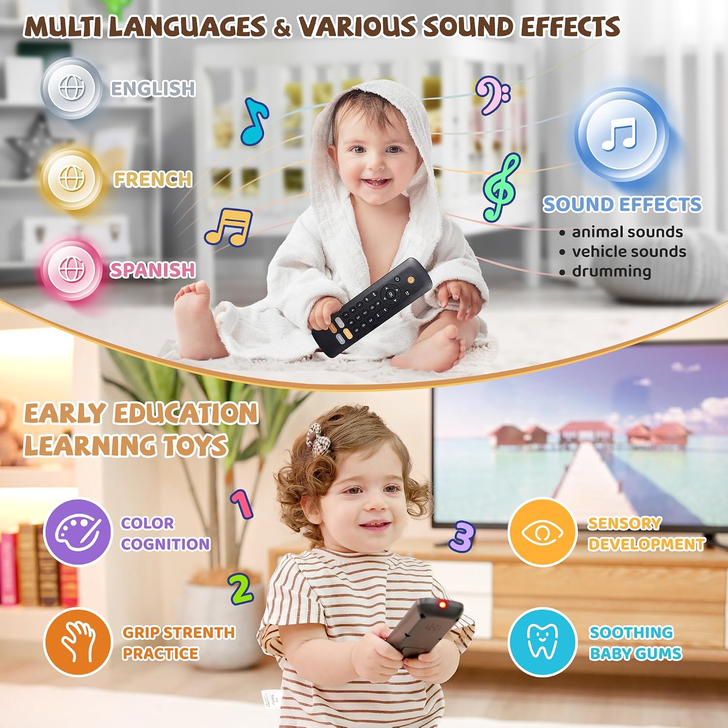 Thumbnail 4 de Baby TV Remote Toy – Realistic play remote with lights, sounds and 3 languages (English, Spanish & French), black