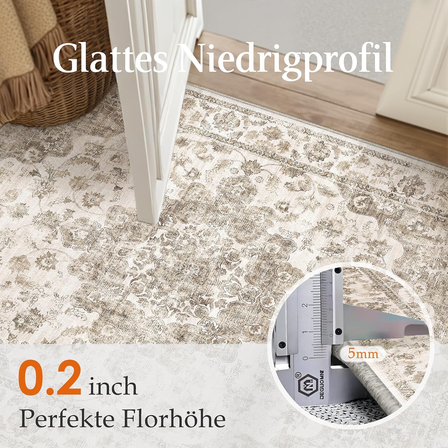 Thumbnail 3 de HUGEAR Vintage Braun waschbarer Teppich 60 x 90 cm – rutschfest für Eingang, Bad und Schlafzimmer