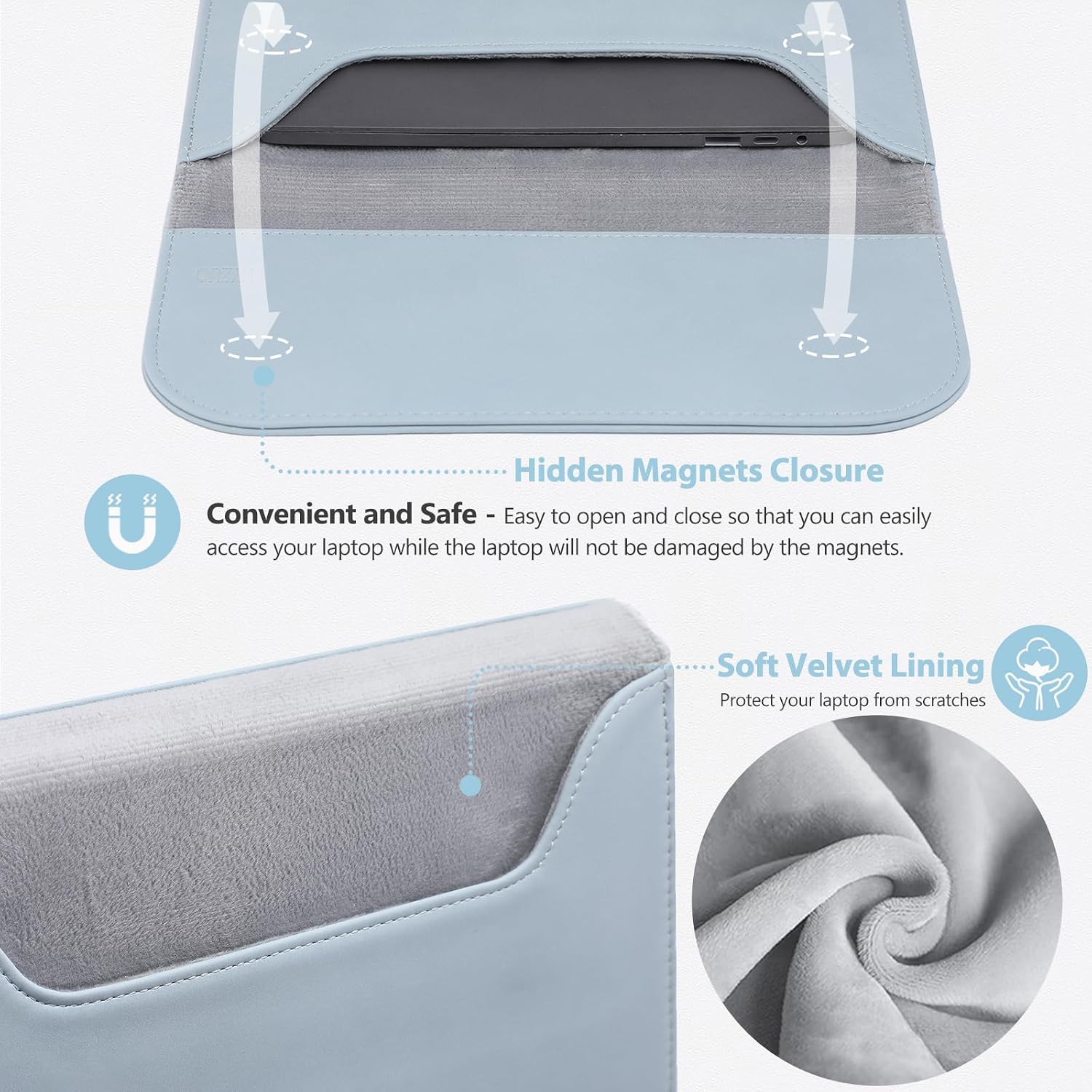 Thumbnail 3 de HYZUO 13-inch Laptop Sleeve Case in Pale Blue (microfibre suede look) for 12–13 inch devices