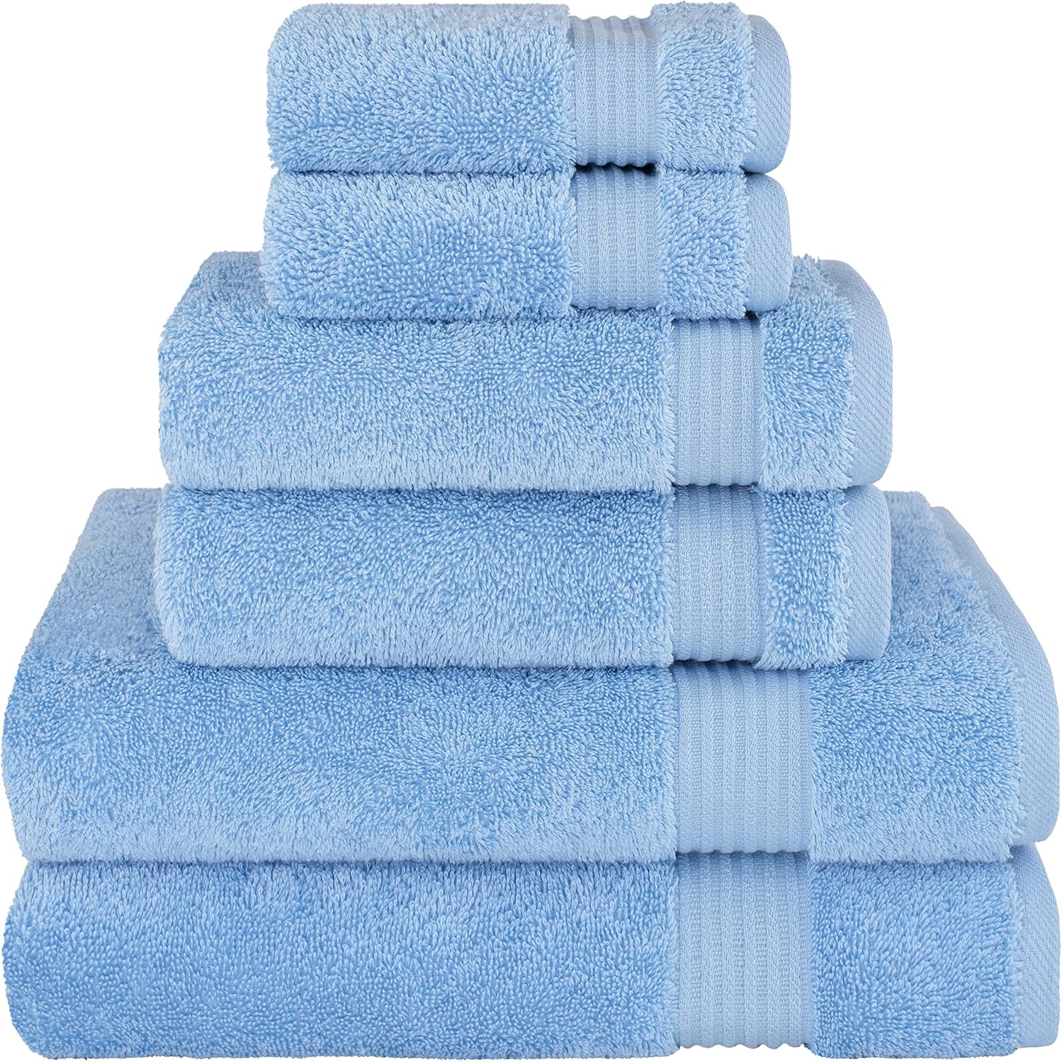 Cotton Paradise 6 Piece Turkish Towel Set — 100% Cotton, Soft, Absorbent Bath Towels in Sky Blue