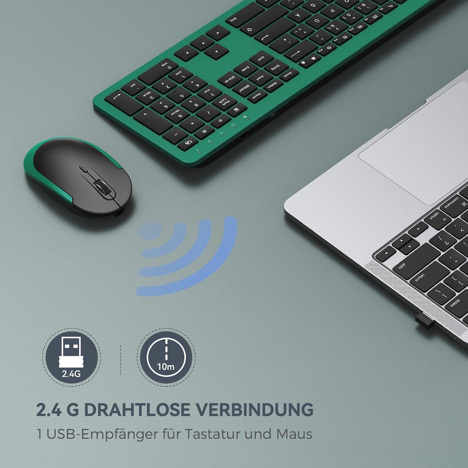 Detalle de seenda SK38-3 Tastatur- & Maus-Set kabellos (QWERTZ, wiederaufladbar)