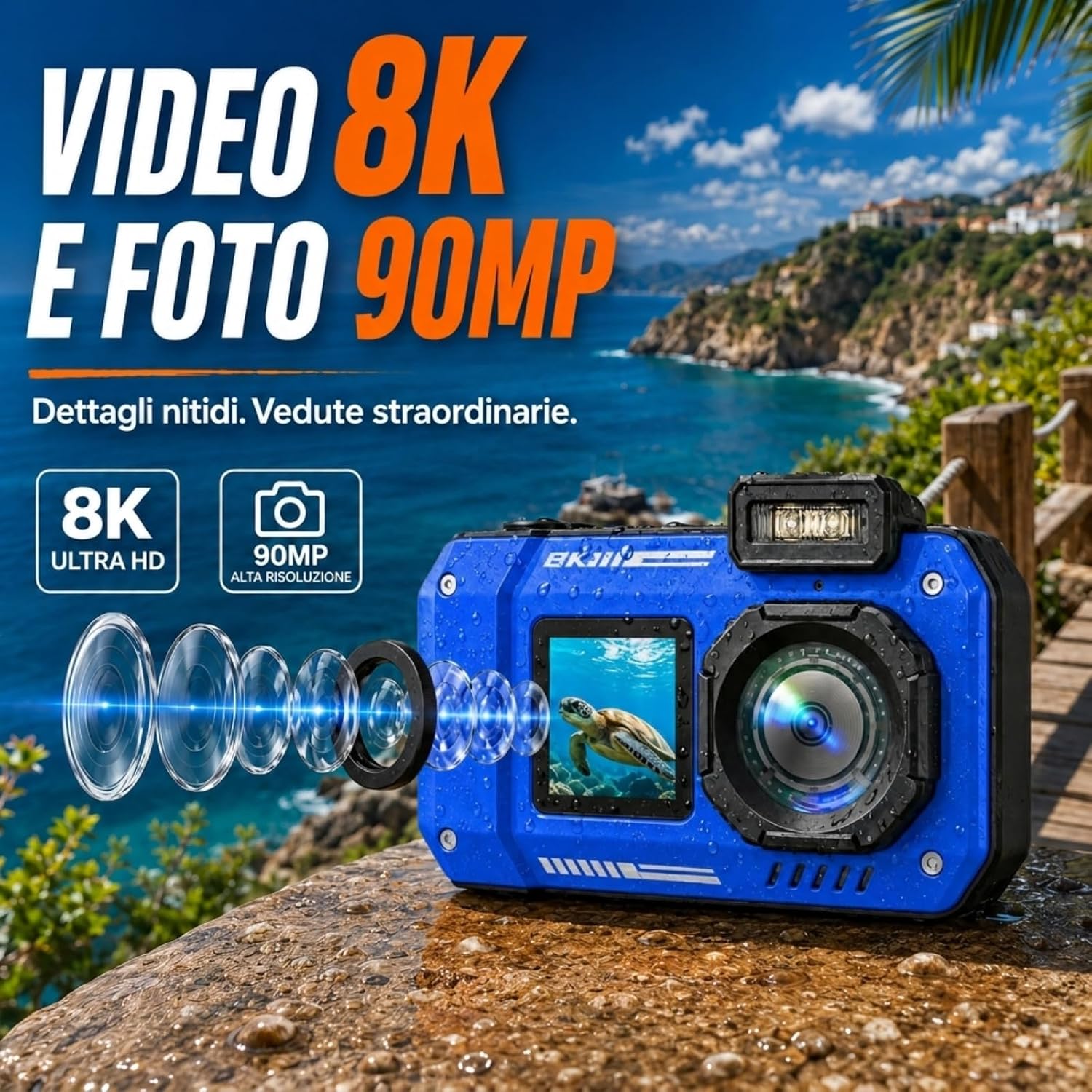 Thumbnail 3 de MaxMango D50 33FT Fotocamera Subacquea: 8K e 70MP con Doppio Schermo, 16GB