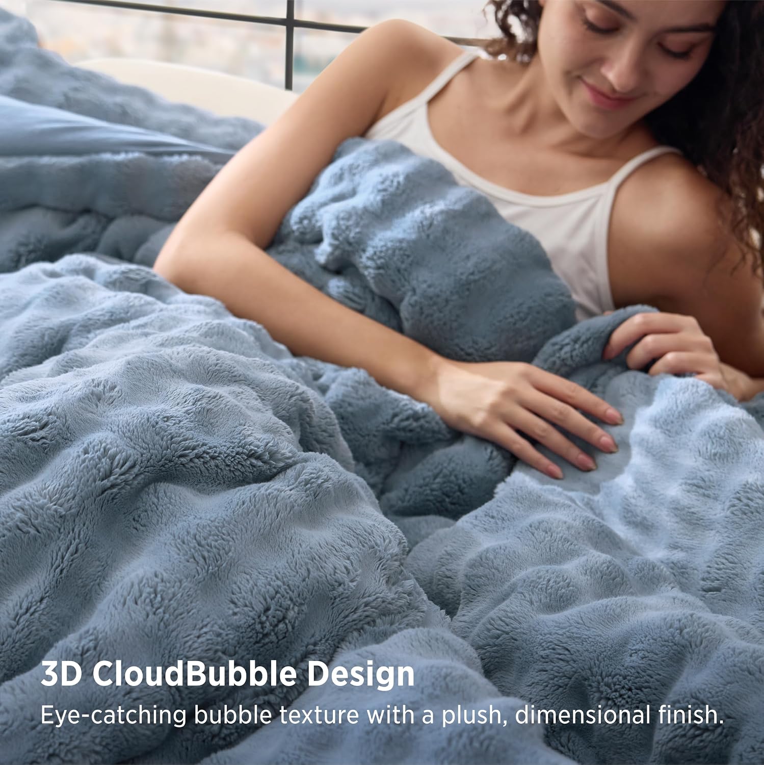 Thumbnail 1 de Bedsure BB649B3 King Comforter Set, Slate Blue Cloud-Bubble Flannel