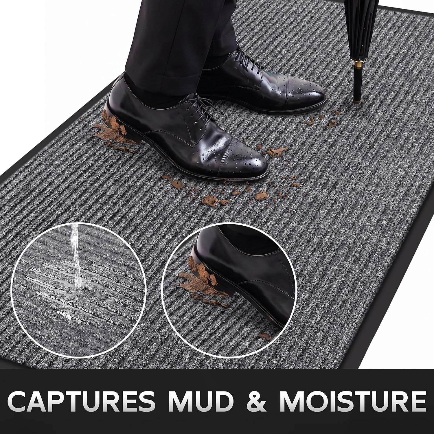 Detalle 2 de Cybstrax 3' x 5' Commercial Door Mat, Waterproof Polyester and Rubber, Low-Profile