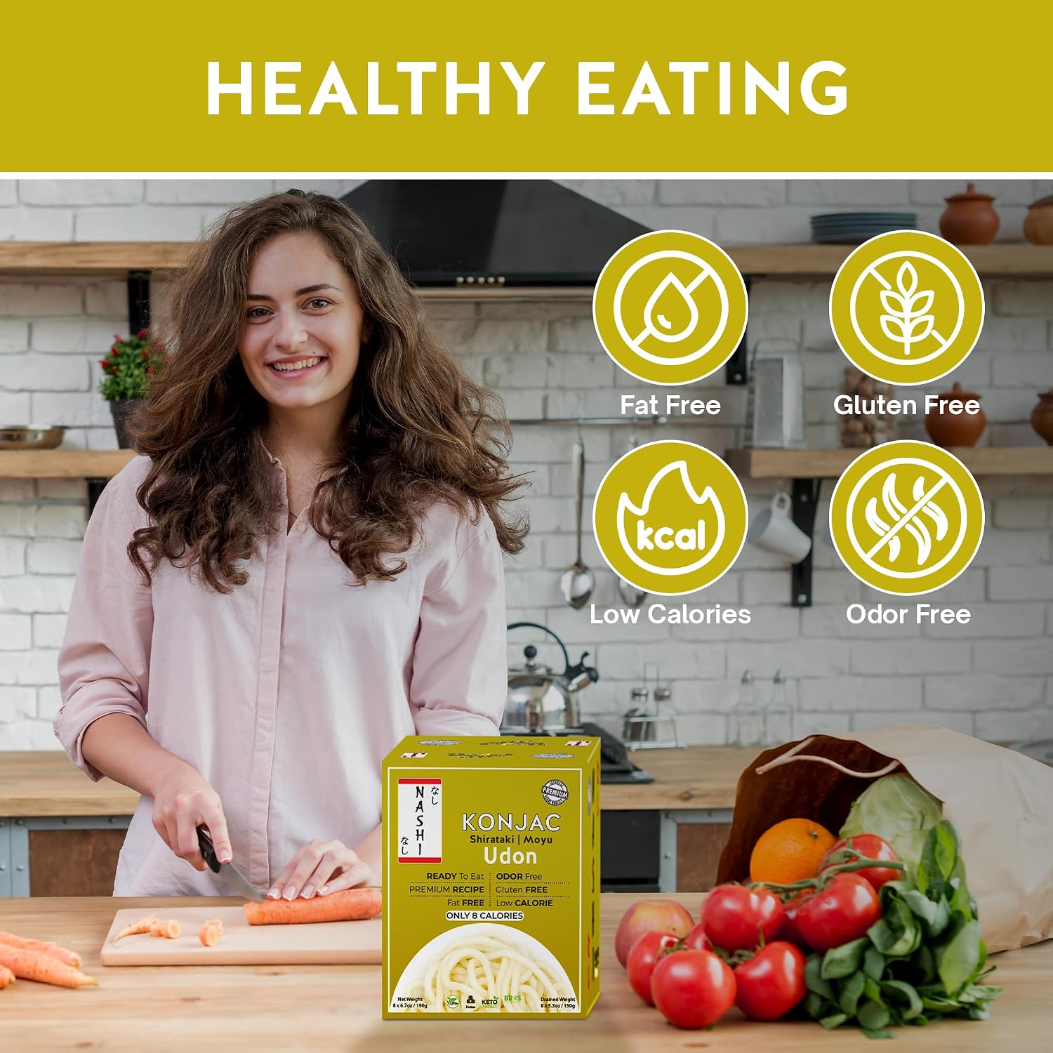 Thumbnail 3 de Nashi Shirataki Konjac Udon Noodles (8×190g) – Senza Odore, Basso Contenuto Calorico, Kosher Keto Friendly