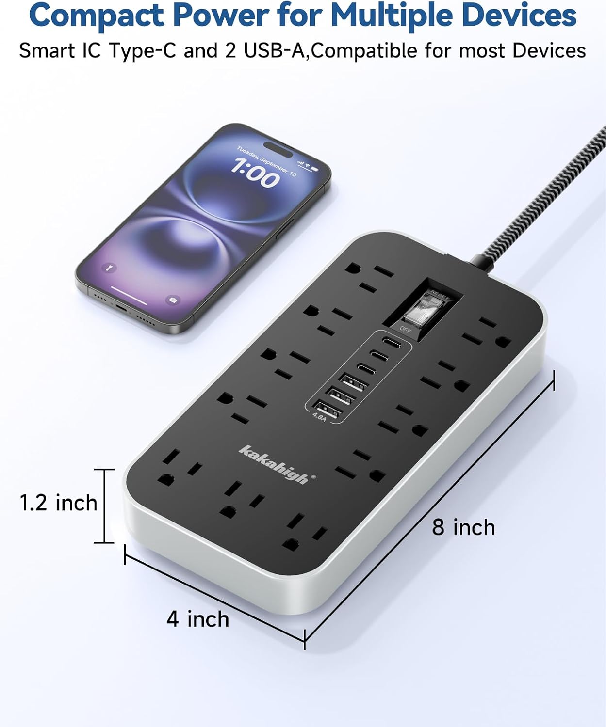 Detalle de kakahigh 808 Power Strip Surge Protector, 11 AC Outlets, 6 USB Ports