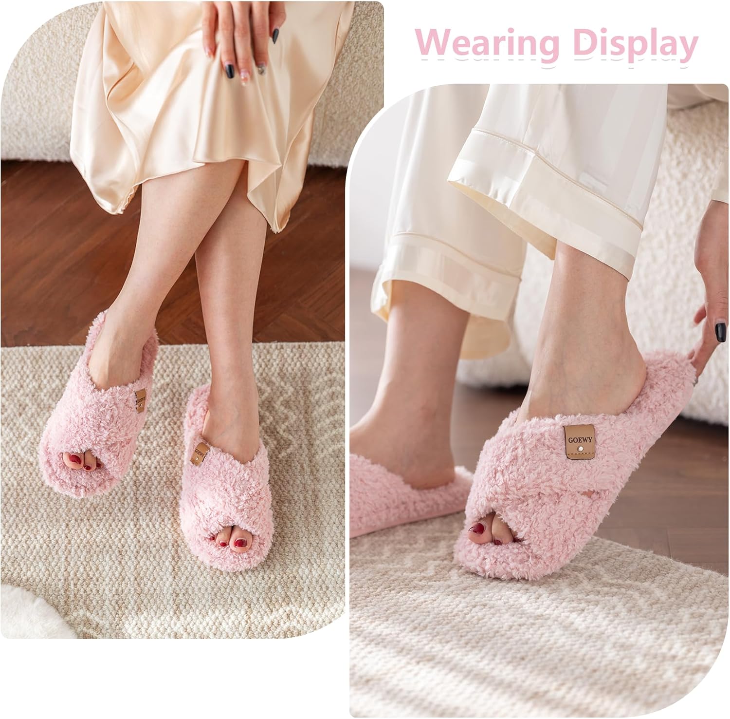 Thumbnail 1 de GOEWY Chaussons Femme en Peluche avec Mousse à Mémoire de Forme – Bride Croisée et Semelle Antidérapante