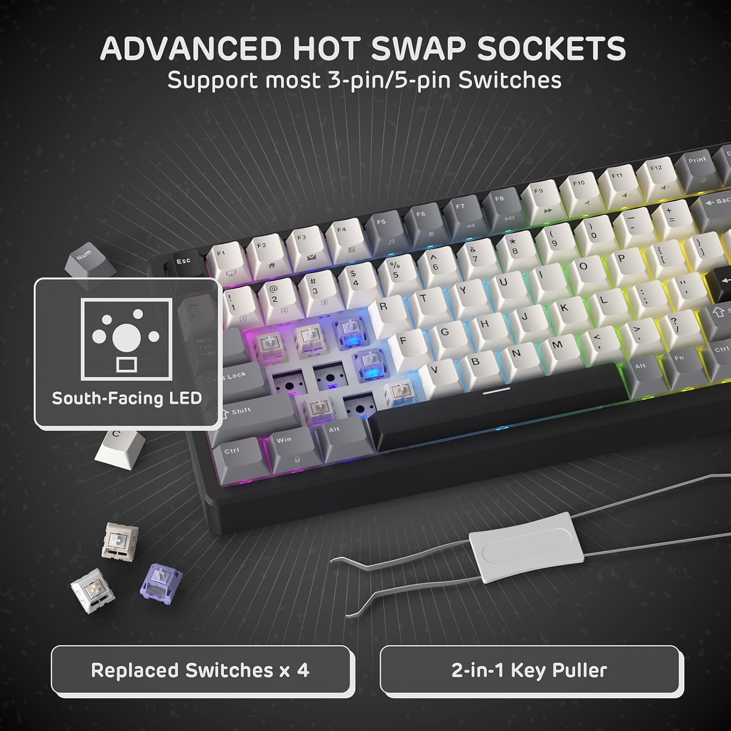 Thumbnail 4 de RK ROYAL KLUDGE F99 : clavier mécanique sans fil tri-mode 2,4 GHz / Bluetooth / USB-C avec pavé numérique et interrupteurs remplaçables à chaud