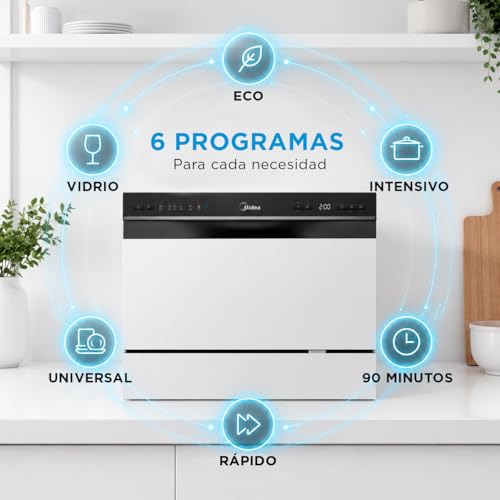 Detalle de Midea Lavavajillas Pequeño Blanco 55 cm | 6 servicios, portátil y sin instalación