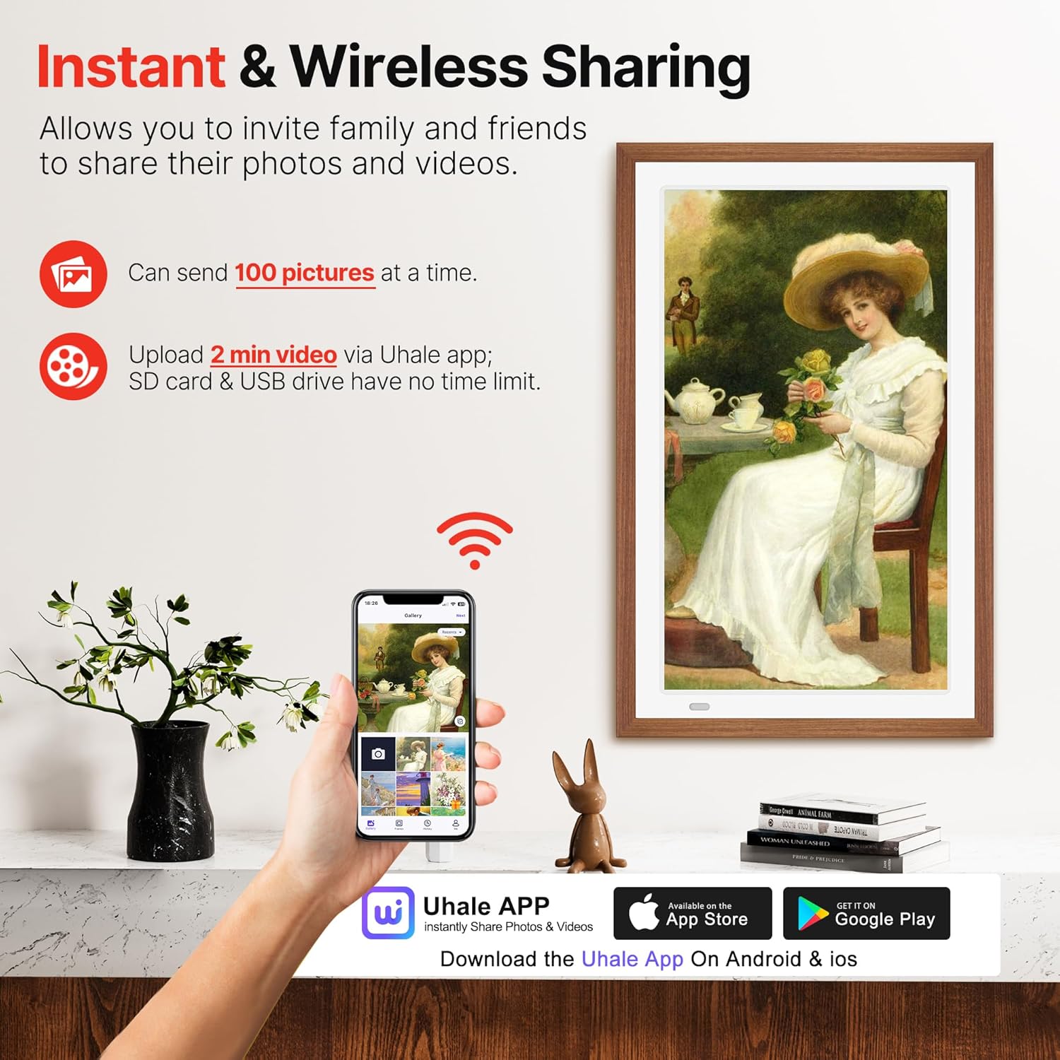 Detalle 2 de FANGOR 21.5" Large Digital Picture Frame with WiFi, 64GB Storage, Remote, Auto-Rotate