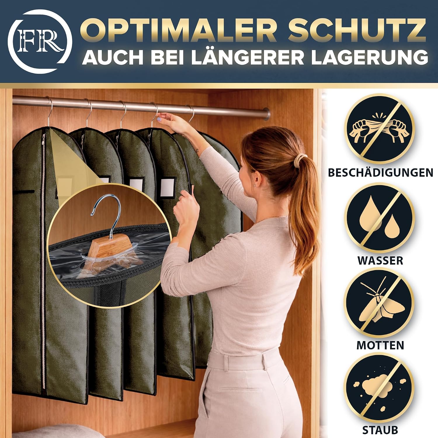 Detalle de FiRiO Premium Kleidersack lang 160 cm – 50% dickeres Material, atmungsaktiv, ideal für Reise und Aufbewahrung