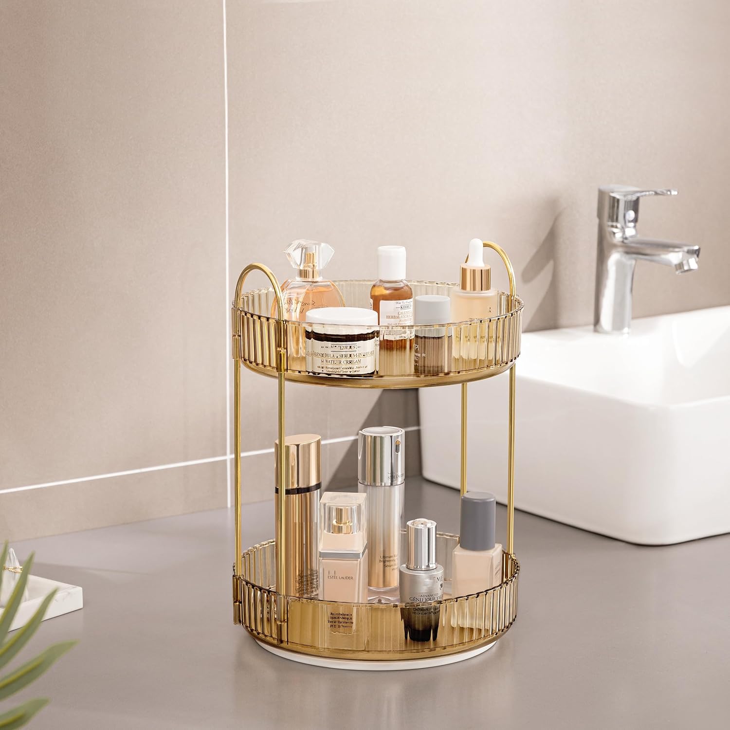 Thumbnail 6 de ROWNYEON Makeup Organiser 360 Rotating — 2-Tier Gold Spinning Storage