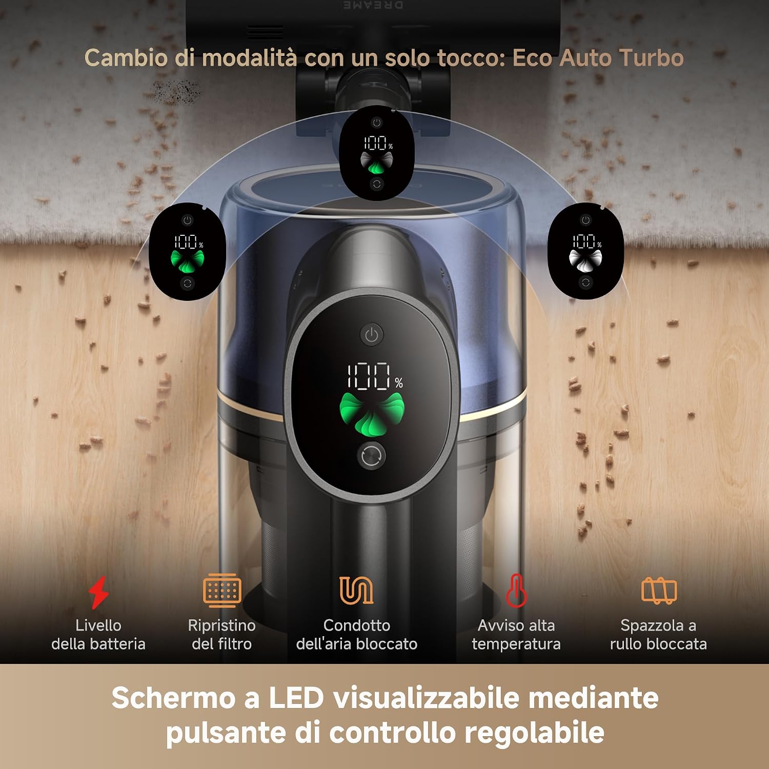 Thumbnail 3 de DREAME R20 Pro-A: Aspirapolvere senza fili 600 W/26.000 Pa, 90° pieghevole, schermo LED, 90 min di autonomia