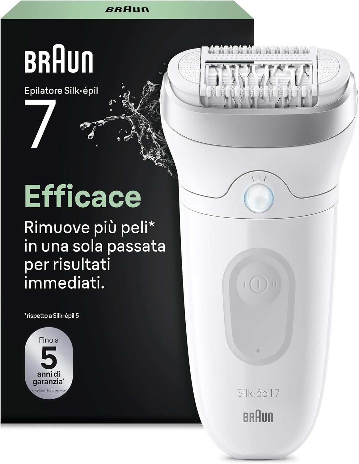 Braun Silk·épil 7 7-011 epilatore elettrico donna Wet & Dry con testina ampia e rasoio, argento
