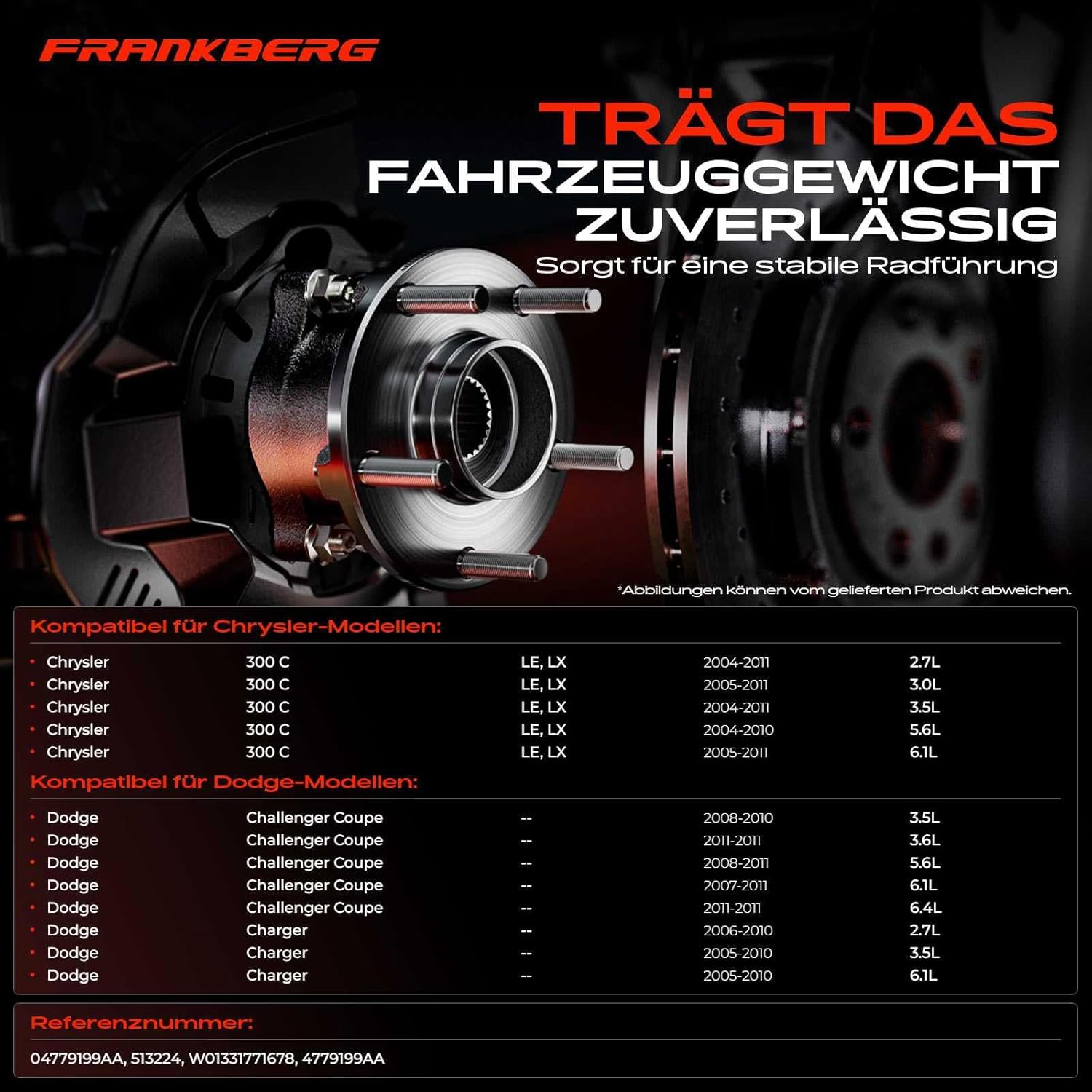 Thumbnail 2 de Frankberg Radlagersatz Vorderachse Flansch-Rad ⌀150 mit ABS-Magnetring (Passform-Check für 300 C/Charger/RWD) – Replace# 513224