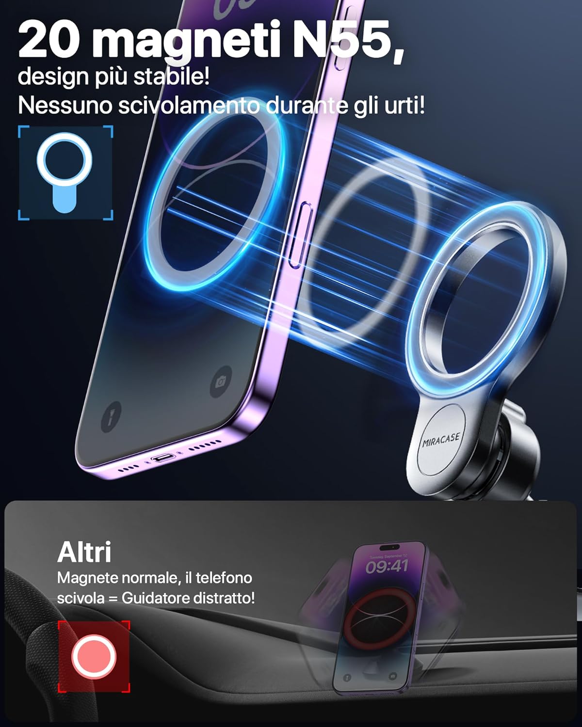 Thumbnail 3 de Miracase Porta cellulare auto magnetico con MagSafe