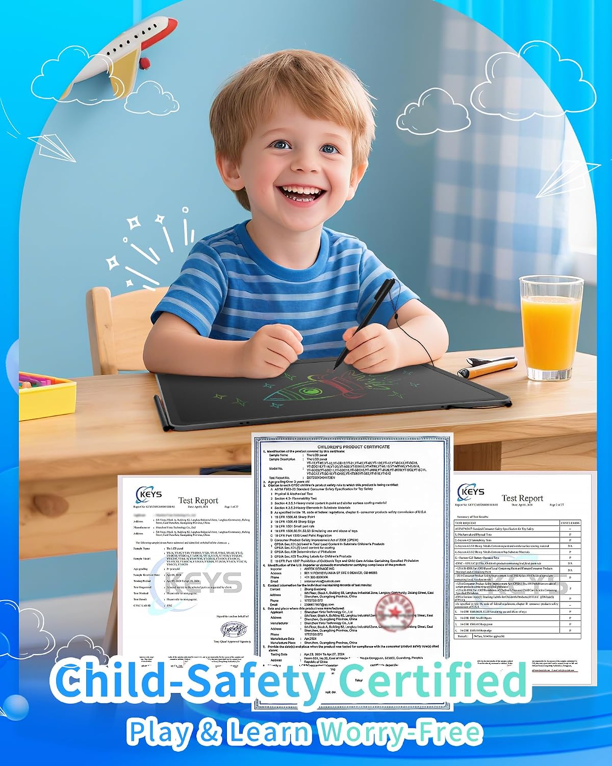 Detalle 2 de Rechargeable 16-Inch LCD Writing Tablet for Kids with Two Styluses (Black)