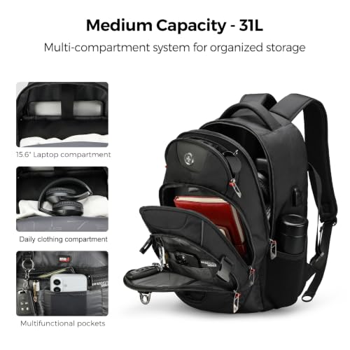 Detalle 2 de Swissdigital Design Laptop Backpack SD803-01: A Practical, RFID-Protected Carry with USB Charging