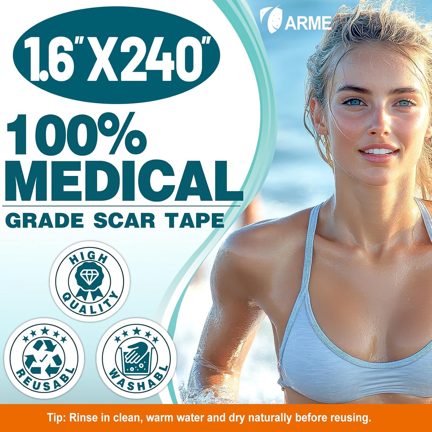 Thumbnail 1 de Arme Silicone Scar Tape: 2 rolls of 1.6" x 120" medical grade silicone scar sheets