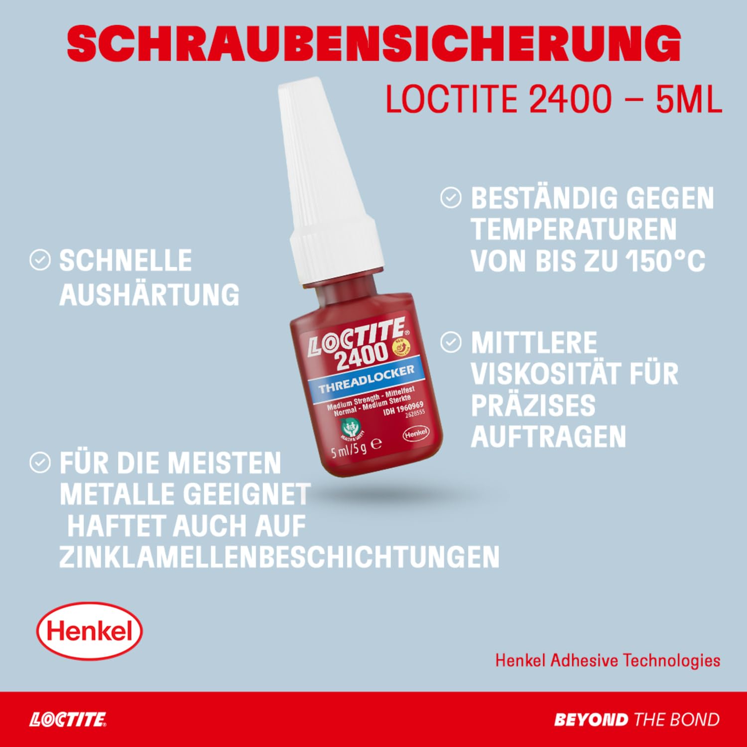 Thumbnail 2 de LOCTITE Schraubensicherung 2400 – mittelfeste Schraubensicherung für Metallgewinde, 1x5 ml