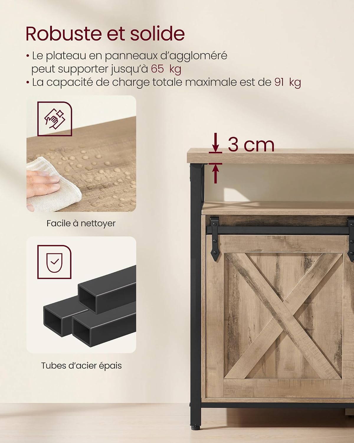 Detalle 2 de VASAGLE LTV071B50V1 Meuble TV 147 cm