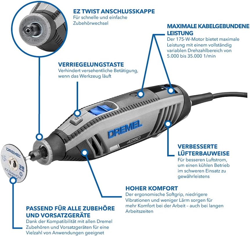 Thumbnail 1 de Dremel 4250 Rotationswerkzeug 175 W – Multifunktions-Set mit 3 Aufsätzen und variable Drehzahl 5.000–35.000 1/min