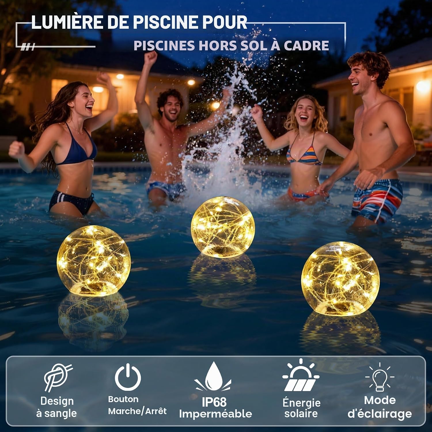 Thumbnail 5 de DeeprBling Lumière Piscine Hors Sol Solaire 2 en 1 – Lampe Flottante LED IP68 pour Piscine à Cadre