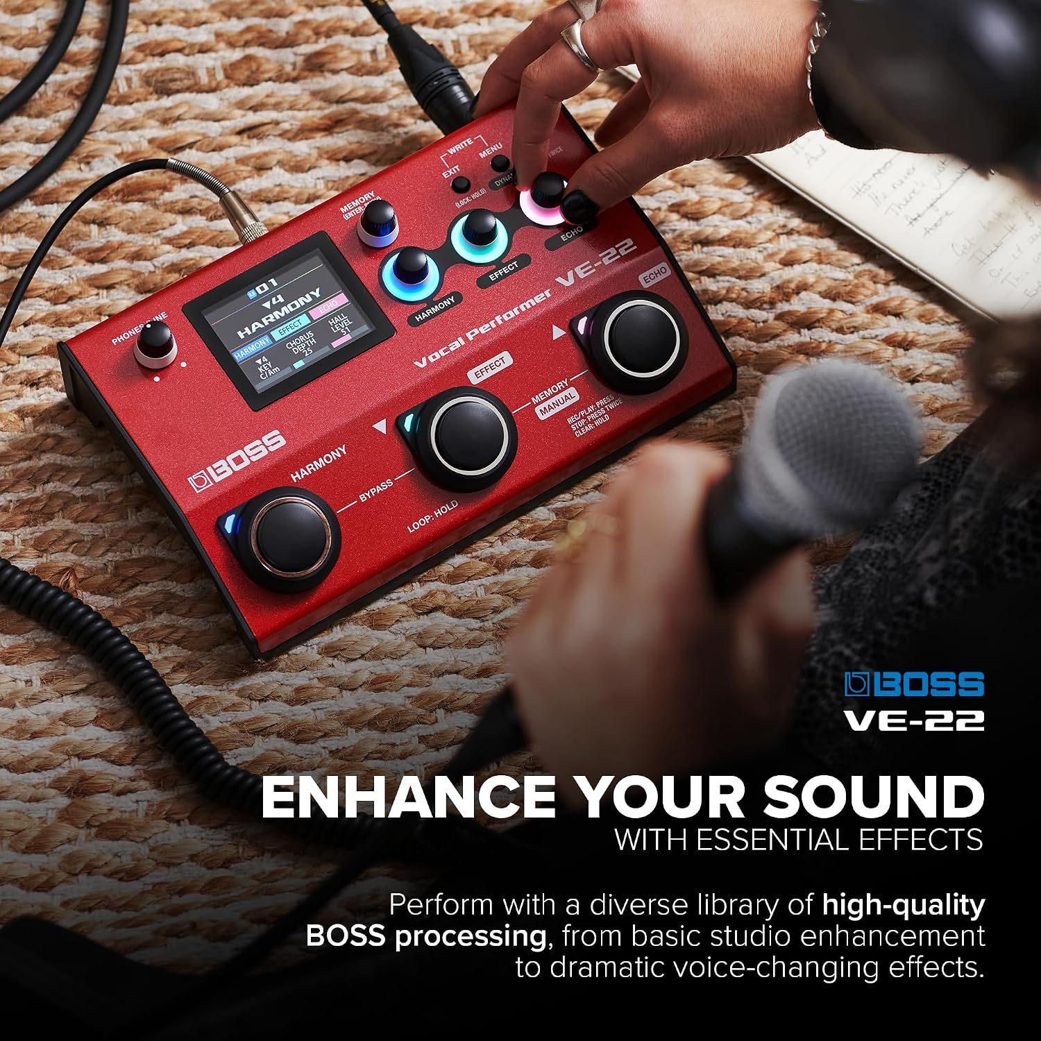 Detalle 1 de BOSS VE-22 Vocal Performer Vocal Effects Processor with Harmony, Doubling & USB-C