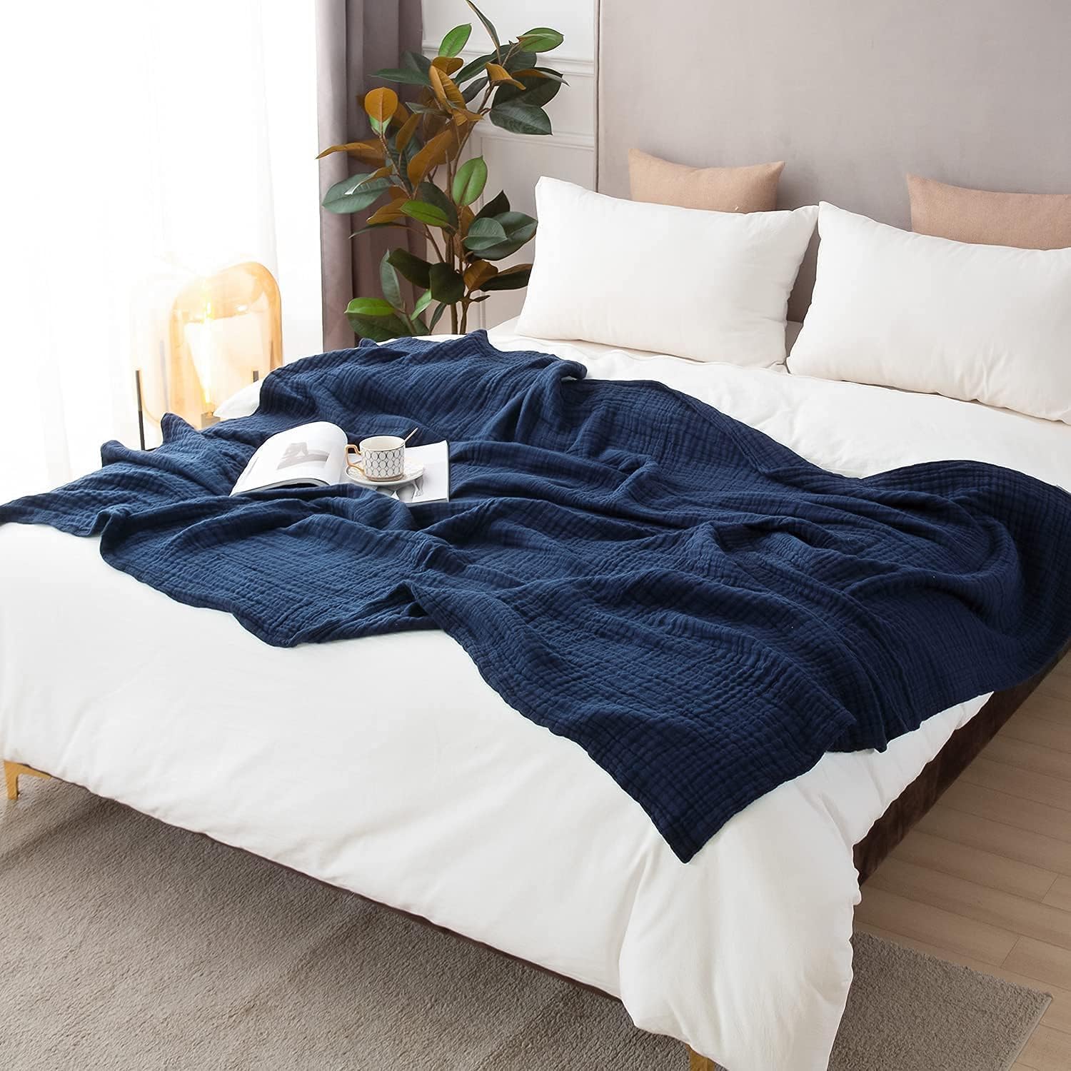 Thumbnail 6 de EMME Cotton Throw Blanket 100% Muslin: breathable, lightweight harmony for your couch